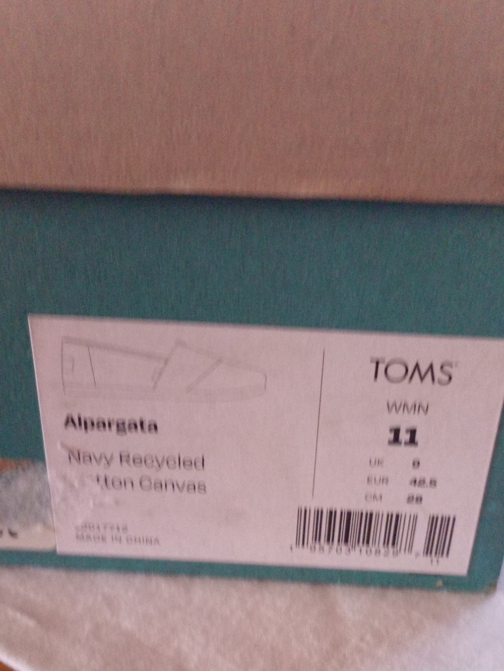 Toms Alpargata Navy Canvas Shoe Box Label - Teal Box